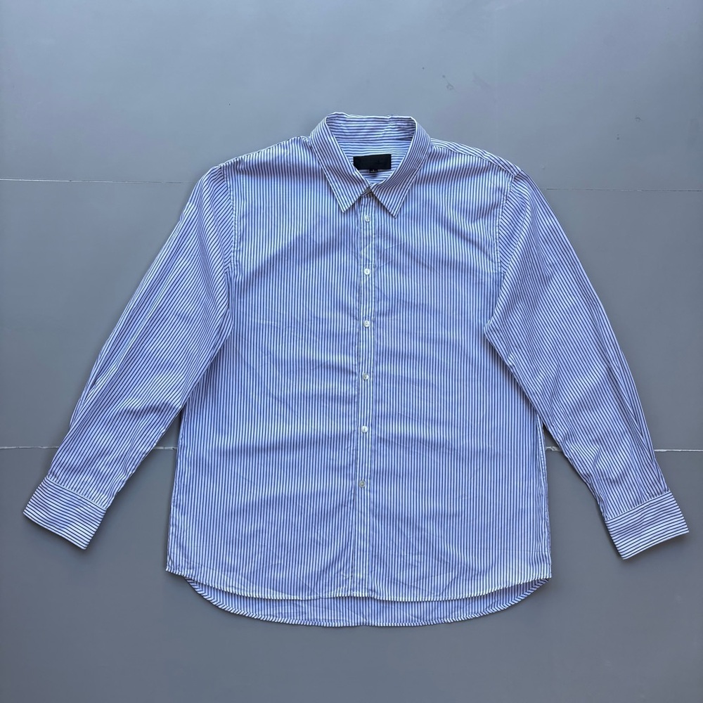 Nili Lotan Blue and White Striped Button-Down Shirt